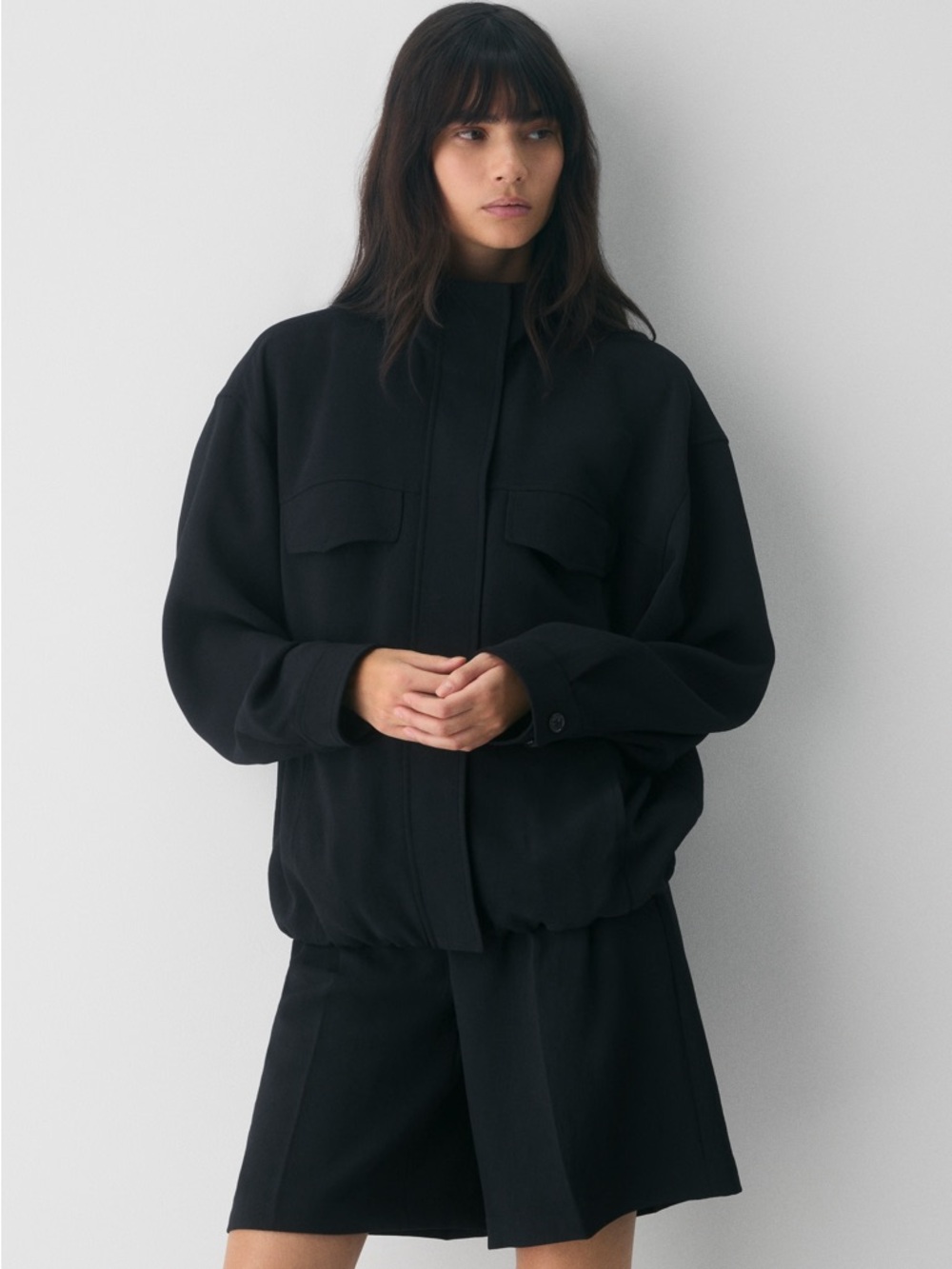 Aritzia Black Oversized Bomber Jacket occulus